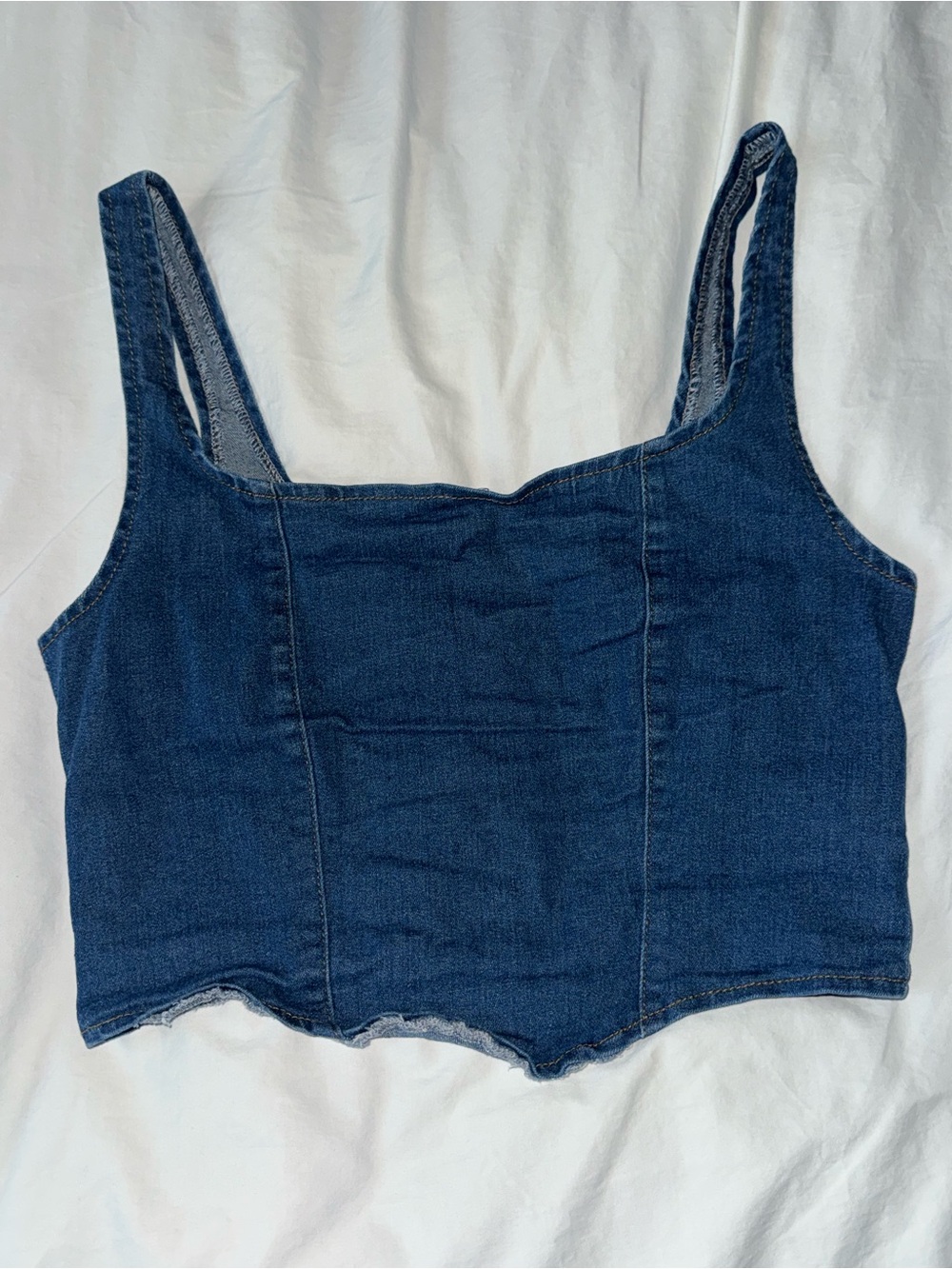 Dark Blue Denim Cropped Tank Top
